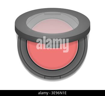 Makeup product packaging. Make-up blush open round case top view, realistic vector illustration Stock Vector
