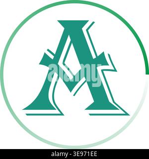 Vintage style letter A logo in green with circular badge, classic serif monogram design isolated on white background for branding identity use Stock Vector