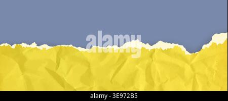 Cardboard horizontal down border with folded torn paper texture. Wrinkle yellow paper sheet teture. Scrap page carton realistic torn edges collage. Ve Stock Vector