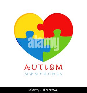 3D paper heart with colorful puzzles. Autism awareness banner. Cute symbol. Branding identity concept. Clothing design Stock Vector