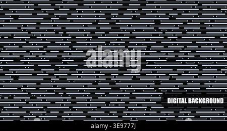 Vector digital technology geometric seamless striped pattern. Abstract futuristic background with dash lines. Science data network endless print Stock Vector