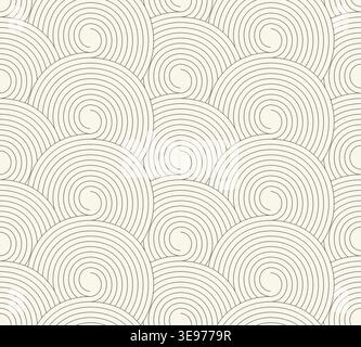 Seamless geometric Japanese pattern with curved round lines - minimal abstract vector background. Striped outline endless creative print - monochrome Stock Vector