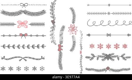 Cross stitch border and floral pattern set with decorative embroidery designs for textile craft and handmade art Stock Vector