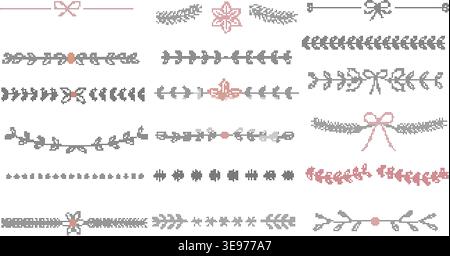 Cross stitch border pattern set with floral and decorative embroidery designs for handmade craft and textile art Stock Vector