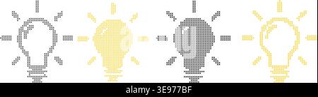 Light bulb cross stitch pattern set with different styles representing idea creativity and innovation concept Stock Vector