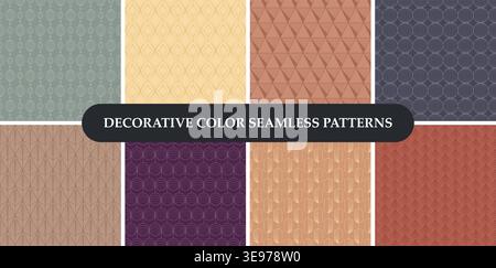 Collection of color classic seamless geometric patterns. Elegant royal vector backgrounds in Asian ornament style. Perfect for textile, fabric Stock Vector