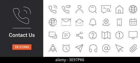 Contact Us Icon Set Editable Stroke Communication and Support Vector Illustration. Stock Vector