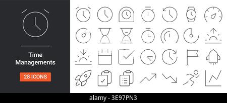 Time Management Icon Set Editable Stroke Productivity and Planning Vector Illustration. Stock Vector