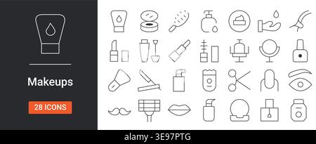 Makeup Icon Set Editable Stroke Beauty and Cosmetics Vector Illustration. Stock Vector