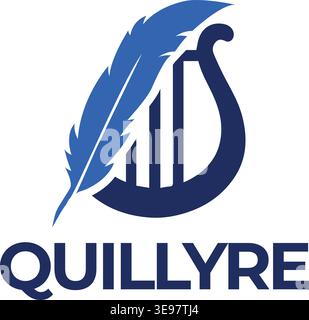 Stylized lyre with feather logo Stock Vector