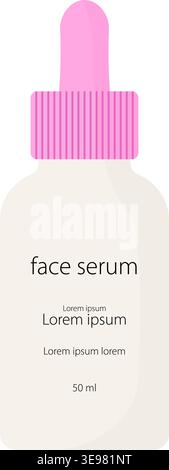 Minimalist face serum bottle with pink dropper cap Stock Vector