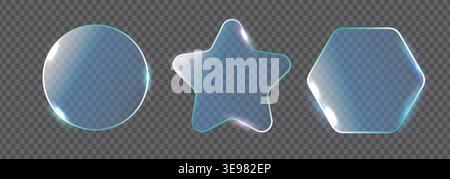 Three translucent blue shapes glow softly against a checkered background Stock Vector