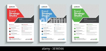 Modern shapes corporate flyer design layout template with blue, red and green color. Multipurpose design for annual report, magazine, poster, leaflet Stock Vector