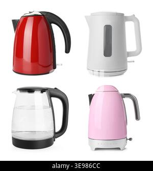 Different electric kettles isolated on white, set Stock Photo