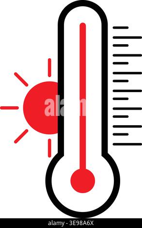 Thermometer with sun symbol representing high temperature and heat in a modern pictogram style icon isolated on white background Stock Vector
