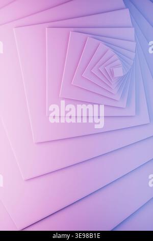 Soft lavender squares nest concentrically in hypnotic tunnel, blending gentle gradients, subtle depth. Abstract geometric background with spiral patte Stock Photo