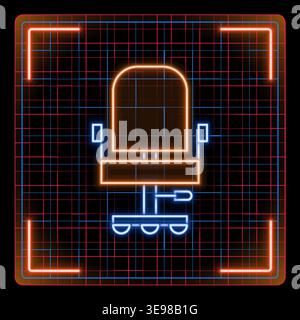 Office chair icon, desk chair workspace element symbol. Futuristic tech glowing neon illustration, editable strokes. Stock Vector