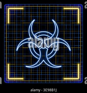 Biohazard symbol, danger warning, biological risks. Cyber neon futuristic icon collection, editable strokes in graphic style. Stock Vector