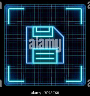 Floppy disk save icon, digital data storage symbol. Cyber neon futuristic icon collection, editable strokes in graphic style. Stock Vector