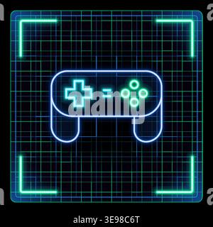 Game console icon, video game controller wireless gamepad joystick symbol. Futuristic tech glowing neon illustration, editable strokes. Stock Vector