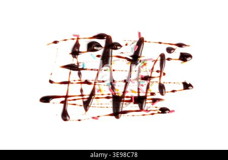 Chocolate Sauce Smear Isolated, Choco Sauce Drop, Cream Line, Melt Chocolate Drizzle, Cocoa Sauce Flat Stroke, Brown Syrup Decoration, Soy Sauce on Wh Stock Photo