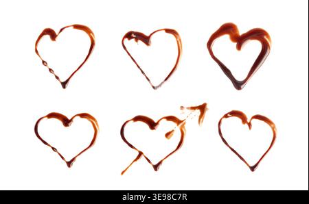 Chocolate Sauce Smear Isolated, Choco Sauce Drop, Cream Line, Melt Chocolate Drizzle, Cocoa Sauce Flat Stroke, Brown Syrup Decoration, Soy Sauce on Wh Stock Photo