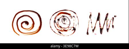 Chocolate Sauce Smear Isolated, Choco Sauce Drop, Cream Line, Melt Chocolate Drizzle, Cocoa Sauce Flat Stroke, Brown Syrup Decoration, Soy Sauce on Wh Stock Photo