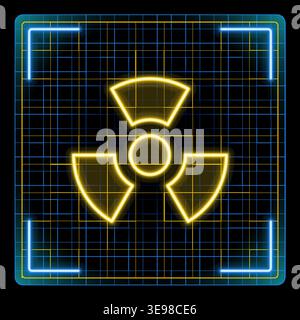 Radiation radioactive hazard sign, nuclear safety symbol, atomic energy icon. Cyber neon futuristic icon collection, editable strokes graphic style. Stock Vector