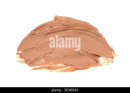 Melted chocolate ice cream isolated, real melting cocoa icecream drops, chocolate ice stain puddle on white background Stock Photo