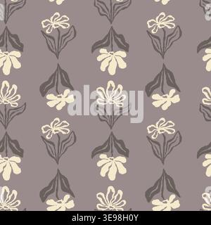 Seamless monochrome pattern featuring hand drawn abstract flowers. Artistic brush strokes floral design in modern minimalist style Stock Vector