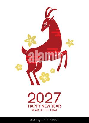 Horizontal Paper Design Year of the Goat 2027 Chinese paper cutting design. Goat zodiac sign on ...