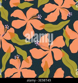 Hawaiian Tropical flowers and artistic leaves Stock Vector