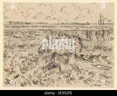 Vincent van Gogh (1853–1890) was a Dutch post-impressionist painter. 'Felder mit Getreidebündeln' depicts wheat fields with sheaves created in mid-July 1888. The archival photographic record documents the painting. Stock Photo