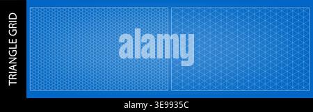 Triangular grid angular bg, blue empty architectural graphic. Isometric pattern paper, drawing template cells. Abstract cube and rhombus shape mesh Stock Vector