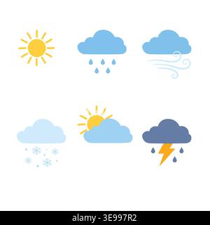 Weather icons collection flat design symbols isolated on white Stock Vector