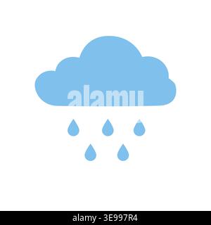 Blue cloud with raindrops icon flat weather illustration Stock Vector