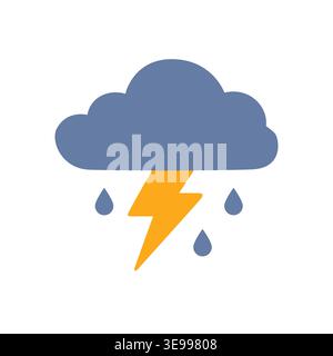 Storm cloud with lightning and rain drops flat icon Stock Vector
