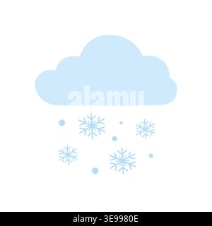 Light blue cloud with snowflakes and snow dots flat icon Stock Vector