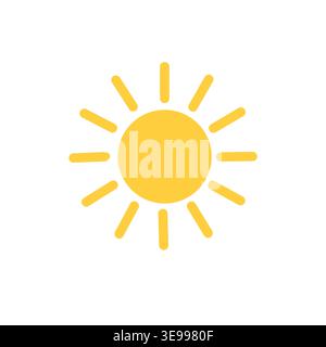 Yellow sun icon with rays isolated on white background flat style Stock Vector