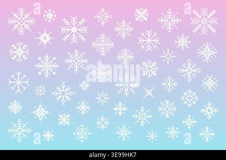 White Pixel Art Snowflakes. Isolated elements. Stock Vector