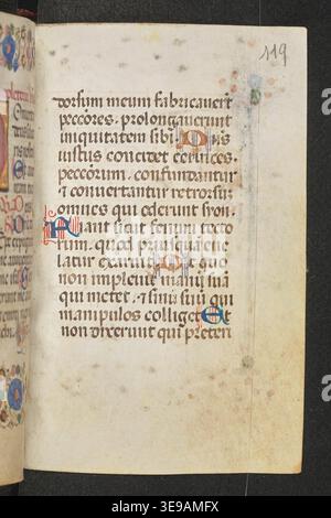 The Horae manuscript from the 15th century, created in Pn. Wochy, is a liturgical book that contains prayers and psalms. The book is illuminated and consists of 162 pages, measuring 108x70 mm, reflecting medieval religious art and literature. Stock Photo