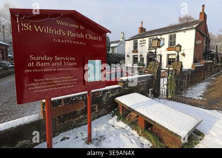 Parr Arms St Wilfrid's winter snow, England, UK. Stock Photo
