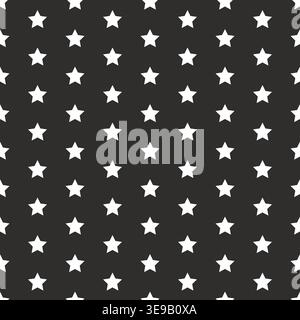 Seamless pattern with small white stars on black background. Minimal high contrast repeating texture inspired by night sky. Ideal for wallpaper, texti Stock Vector