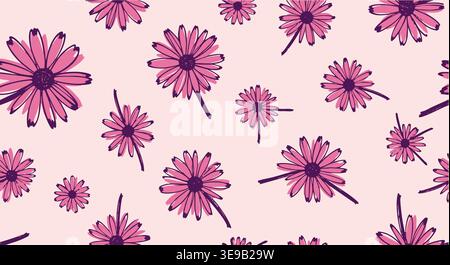 Pink daisy flowers arranged in a repeating pattern create a vibrant floral vector illustration suitable for modern textile prints. Stock Vector
