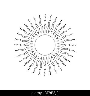 Stylish boho inspired sun with flowing radial rays in minimalist line style. Perfect for wall art prints home decor posters textile design and modern Stock Vector