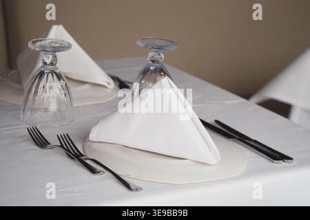 Table set for dining in a restaurant Stock Photo