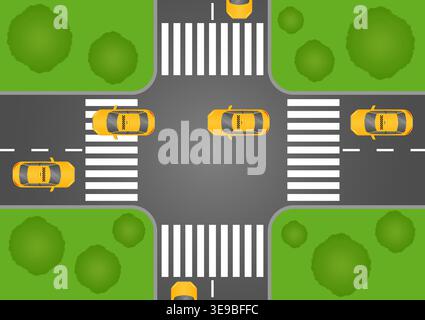 Taxi Drive along the Road in the City. Taxi Service Concept. Vector Illustration. Stock Vector