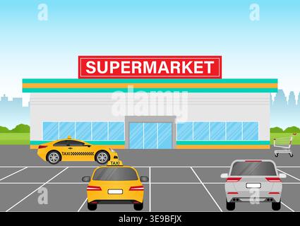 Taxi Drive along the Road in the City. Taxi Service Concept. Vector Illustration. Stock Vector