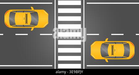Taxi Drive along the Road in the City. Taxi Service Concept. Vector Illustration. Stock Vector