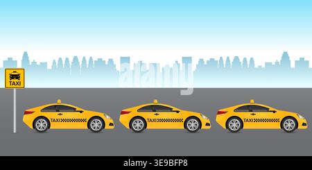 Taxi Car. Taxi in the City. Vector Illustration. Stock Vector
